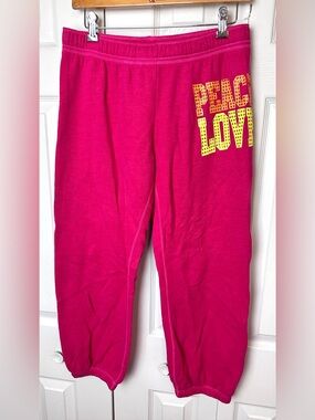 Vtg PINK VICTORIA’S SECRET Sweat Pants Joggers Peace Love Rhinestones Sweats